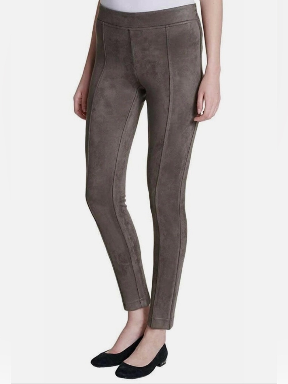 Andrew Marc Women’s Taupe Faux Suede Pull-On Pants XL Stretch Straight Leg